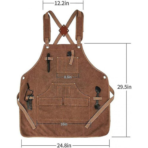 (grey) Heavy Duty Waxed Canvas Working Tool Apron With 9 Pockets, Adjustable Strap Aprons, Yellow Sx 1
