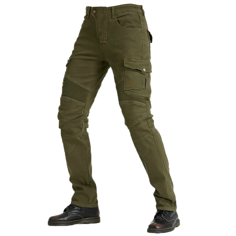 Motorcycle Jeans For Men Breathable Denim Reinforced Lined Padded Armoured Military Size L Green 6038364981219