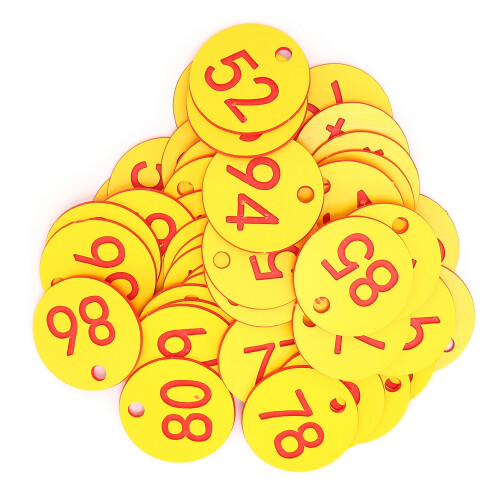 50Pcs Red & Yellow Beehive ABS Round Numbered Tags, 3.6cm 1
