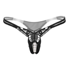 Women's G-String Thong, Lace Erotic Underwear, Black Parisienne Pearl Thong, One Size Sexy Lingerie for Sleepwear