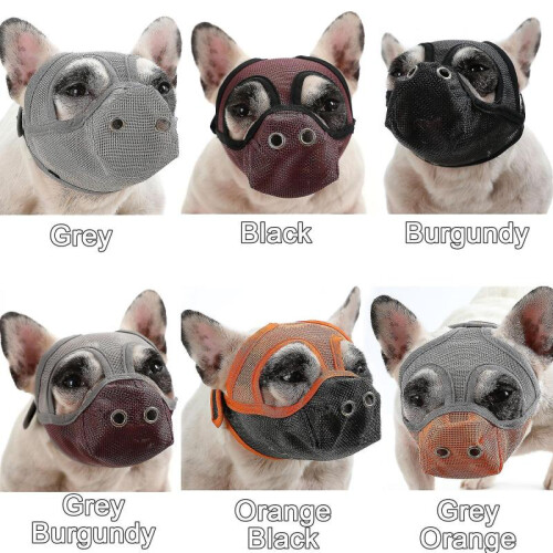 (M, Grey) Short Snout Dog Muzzles,bulldog Muzzle Adjustable Breathable Mesh Dog Muzzle For Briting Chewing 1