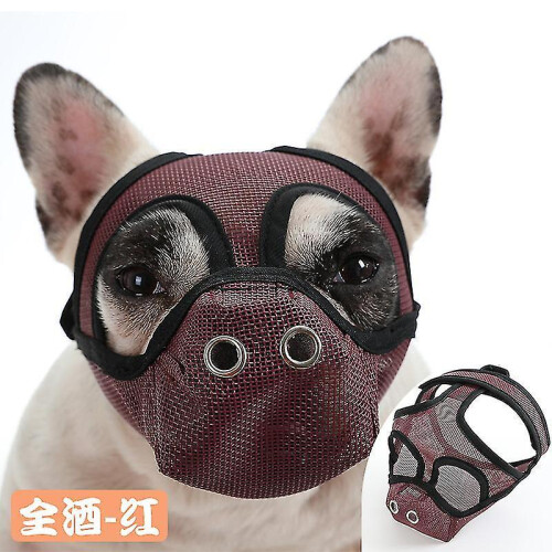 (S, Red) Short Snout Dog Muzzles,bulldog Muzzle Adjustable Breathable Mesh Dog Muzzle For Briting Chewing