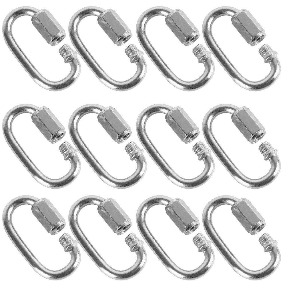 4 Mm Stainless Steel Quick-Link Chain Connectors, 12 Pack, Heavy Duty D-Shaped Locking Carabiner, 500 Lb Load Capacity 6482260251721