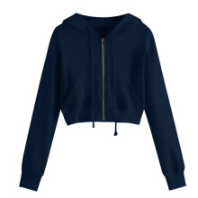 Damen Sweatjacke Kapuzenpullover Langarm Crop Hoodie für Teenager Mädchen Marineblau 4XL Übergangsjacke mit Kordel und Zip