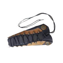 (26cmx14cm, brown stripe) 2025 Medieval Bracers Lacing up PU Leather Wristband for Carnival Halloween Party black