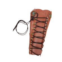 (26cmx14cm, brown) 2025 Medieval Bracers Lacing up PU Leather Wristband for Carnival Halloween Party black