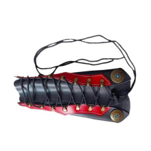 (26cmx14cm, red stripe) 2025 Medieval Bracers Lacing up PU Leather Wristband for Carnival Halloween Party black