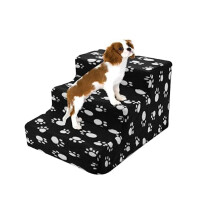 Pet Stairs 3 Steps - Washable Non-Slip Dog and Cat Stairs with Plush Cover - 45 x 30 x 35 cm, Removable Design