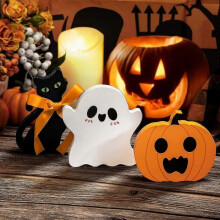 (set of 3) 2025 Cute Halloween Tiered Tray Decorations Indoor, Ghost Wooden Decor Pumpkin Blocks Signs for Party Home Decoration