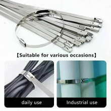 100 Pcs Stainless Steel Metal Cable Ties Zip Exhaust Wrap Coated Locking Metal Zip-Exhaust Multifunctional