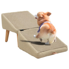 Dog Stairs for Small Dogs, Foldable Wooden Dog Ramp for Car and Sofa, Removable Climbing Aid for Kittens and Puppies, Beige