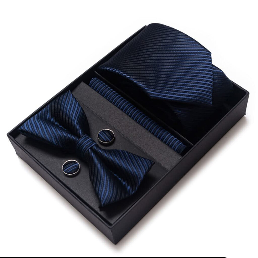 High-Quality Handmade Jacquard Set with Bow Tie, Pocket Square, Cufflinks, Tie Box in Light Gray for Office Use-image-OPC-PK85G5N-NEW