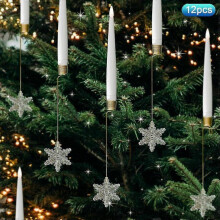 (Snowflake, Multicolor) 2025 12Pcs LED Christmas Candles for Indoor Holiday Decoration Xmas Tree Ornaments with Remote Control