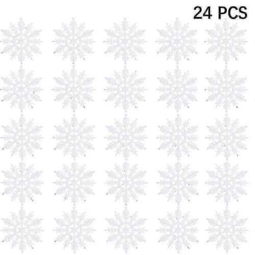(White) 2025 24pcs Plastic Glitter Snowflake Ornaments Christmas Tree Decorations Wanke 1