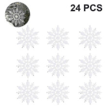 (White) 2025 24pcs Plastic Glitter Snowflake Ornaments Christmas Tree Decorations Wanke