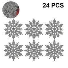 (Golden) 2025 24pcs Plastic Glitter Snowflake Ornaments Christmas Tree Decorations Wanke