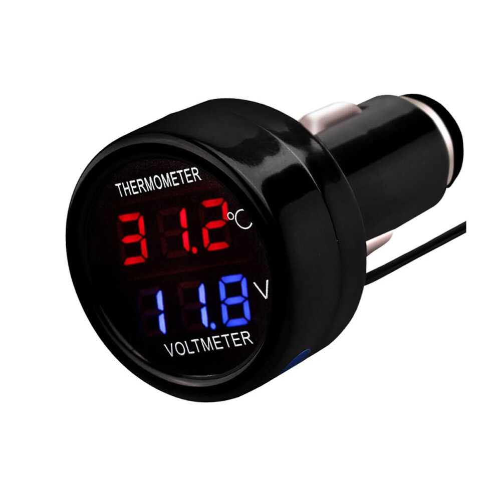 Car Digital Voltmeter Thermometer Dc 12V, 2-In-1 Temperature Voltage Monitor With Lcd Display, Cigarette Lighter, Red/Blue 6447073274268