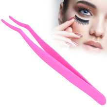 Edelstahl-Keilwimpernzange für falsche Wimpern, fluoreszierendes Pink