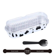Aluminium Foil Baking Cups Pack of 50, 200ml Mini Cake Moulds with Lids, Black and White Square Brownie Tins and Spoons