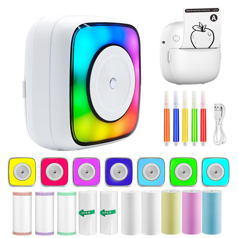 Portable Mini Sticker Printer With Bluetooth, Inkless Thermal Technology, Compatible With Ios And Android, Includes 11 Rolls Printing Paper 6482260271941