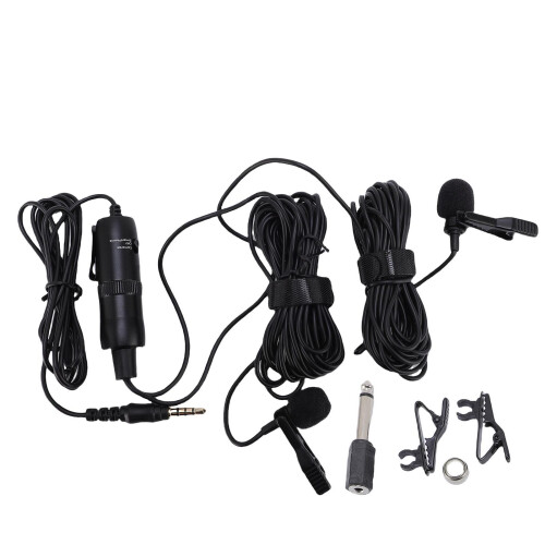 Double Lavalier Microphone Wired Clip On Lapel Mic