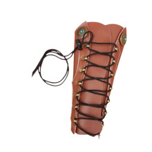 (26cmx14cm, brown) Medieval Bracers Lacing up PU Leather Wristband for Carnival Halloween Party black
