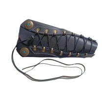 (26cmx14cm, black) Medieval Bracers Lacing up PU Leather Wristband for Carnival Halloween Party black