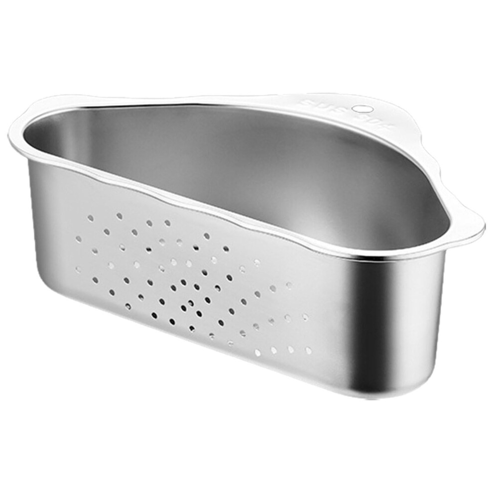 Sink Strainer Basket, Triangular Stainless Steel Drain Rack, Self-Emptying Kitchen Colander, Silver Storage Basket-image-OPC-PK85X5S-NEW