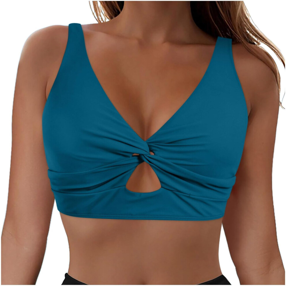 (M, 001* Blue) Bikini Tops for Women Summer Twist Front Swimsuit Top Sleeveless Cropped Tankini Tops Swimwear Cut Out Bathing Suit Top Only Slim Fit S-image-OPC-PK866JP-NEW