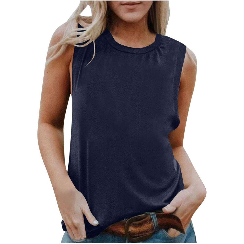 (L, 002* Navy) Womens Tank Tops 2025 Summer Dressy Casual Blouses Sleeveless Flowy Tunic Top Crewneck Loose Fit Camisole Vest Tops Spring Fashion Casu