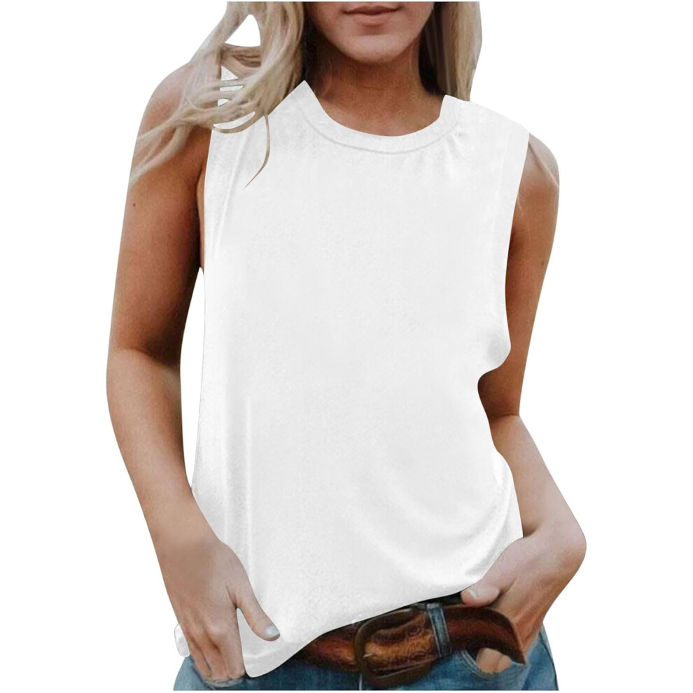 (L, 001* ) Womens Tank Tops 2025 Summer Dressy Casual Blouses Sleeveless Flowy Tunic Top Crewneck Loose Fit Camisole Vest Tops Spring Fashion Cas White