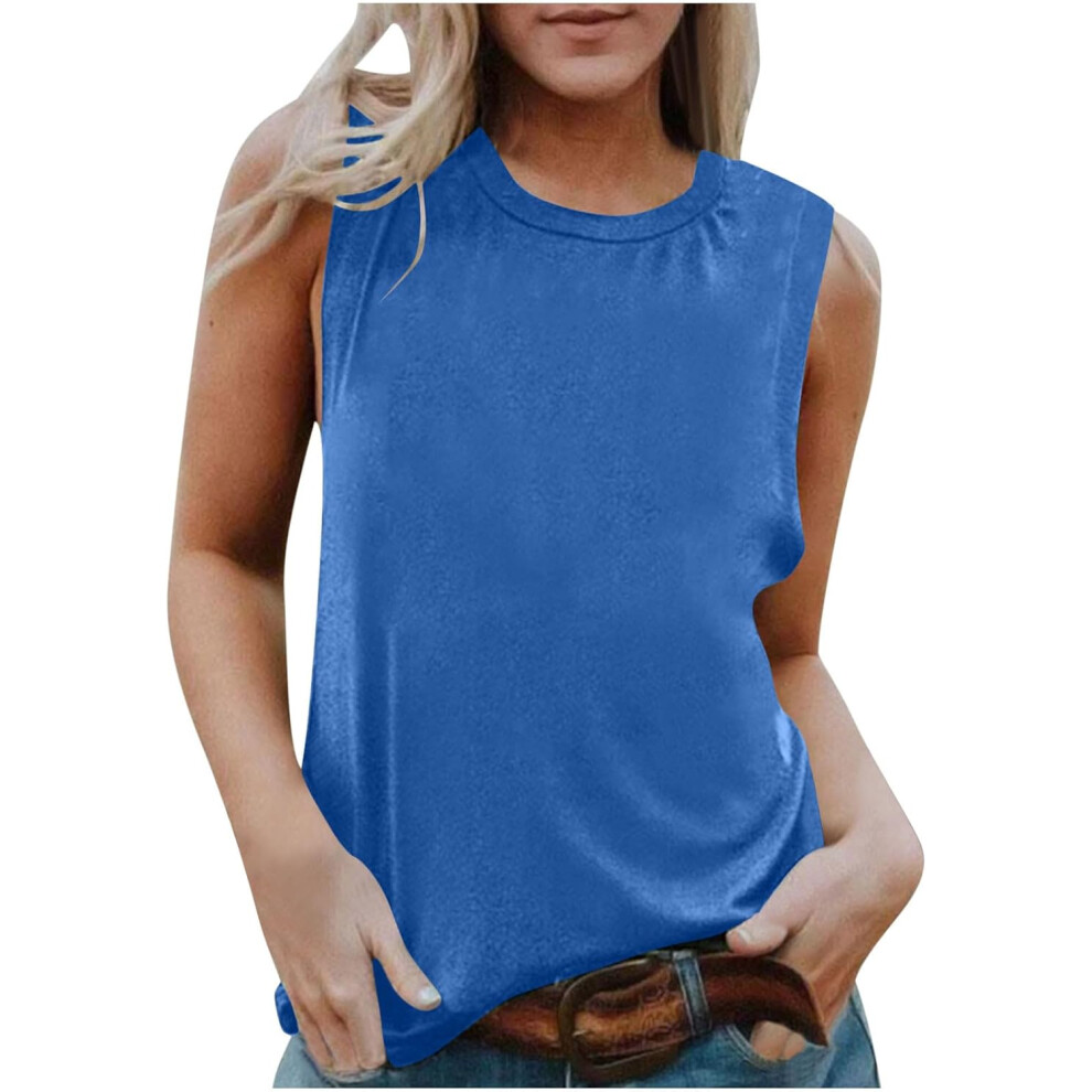 (L, 002* ) Womens Tank Tops 2025 Summer Dressy Casual Blouses Sleeveless Flowy Tunic Top Crewneck Loose Fit Camisole Vest Tops Spring Fashion Casu Blue