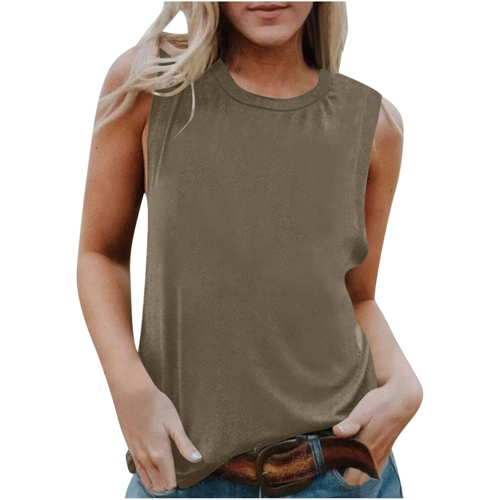 (XL, 002* Khaki) Womens Tank Tops 2025 Summer Dressy Casual Blouses Sleeveless Flowy Tunic Top Crewneck Loose Fit Camisole Vest Tops Spring Fashion Ca