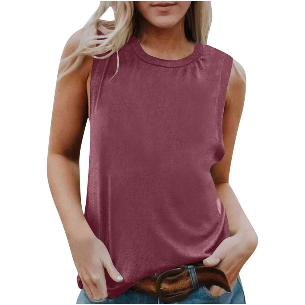 (M, 002* Wine) Womens Tank Tops 2025 Summer Dressy Casual Blouses Sleeveless Flowy Tunic Top Crewneck Loose Fit Camisole Vest Tops Spring Fashion Casu