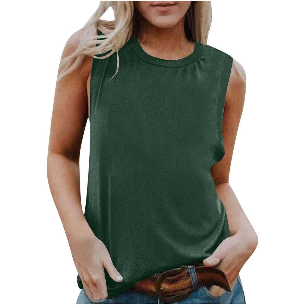 (S, 001* ) Womens Tank Tops 2025 Summer Dressy Casual Blouses Sleeveless Flowy Tunic Top Crewneck Loose Fit Camisole Vest Tops Spring Fashion Cas Green