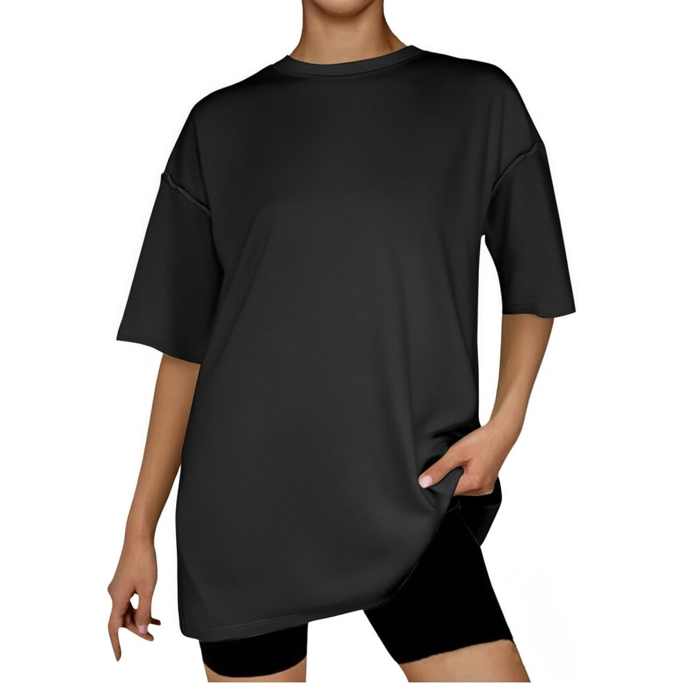 (XL, 001* Black) Oversized T Shirts for Women Workout Plus Size Tops Crew Neck Short Sleeve Gym Shirts Casual Loose Fit Basic Tees Ladies Tops Lightwe