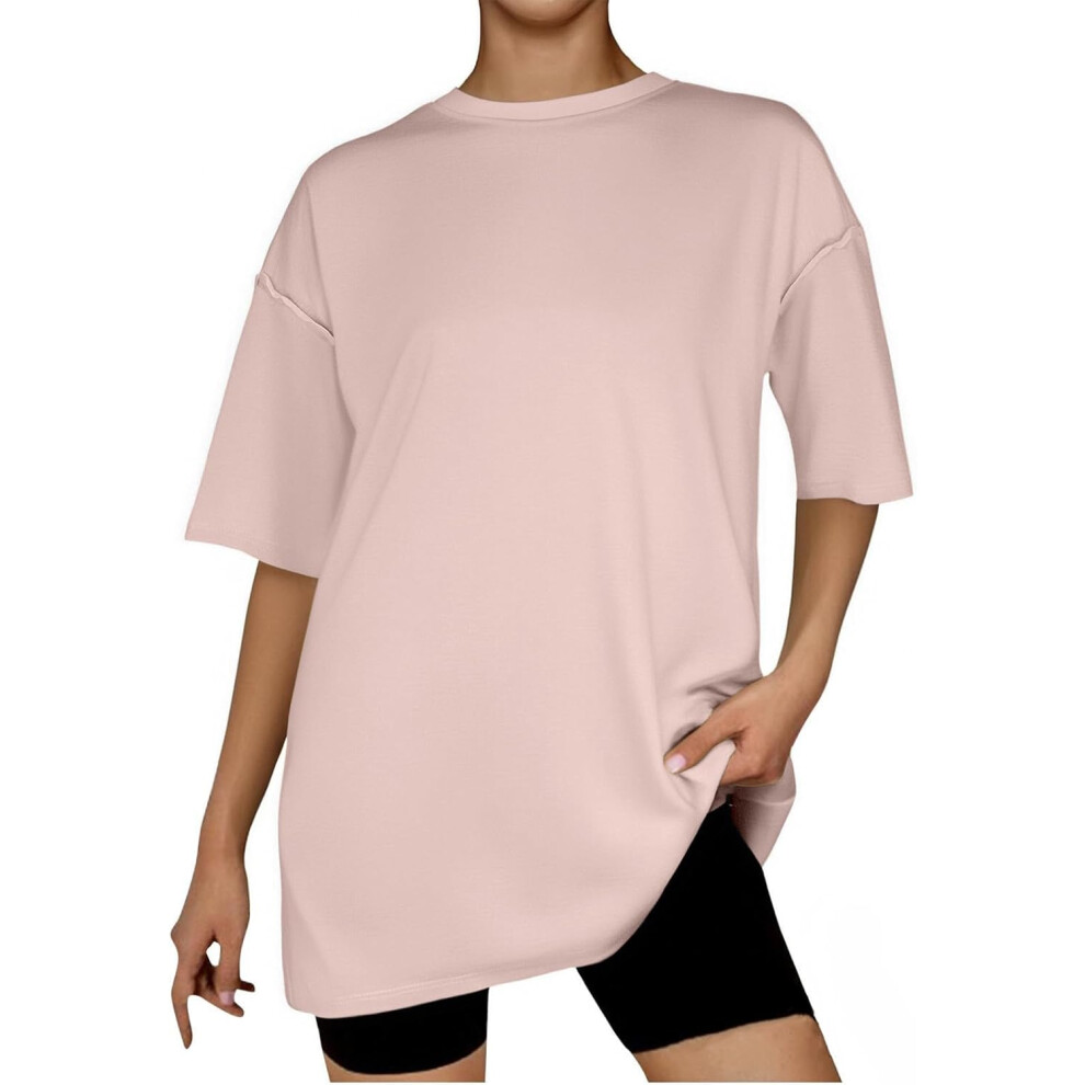 (XXL, 001* Pink) Oversized T Shirts for Women Workout Plus Size Tops Crew Neck Short Sleeve Gym Shirts Casual Loose Fit Basic Tees Ladies Tops Lightwe