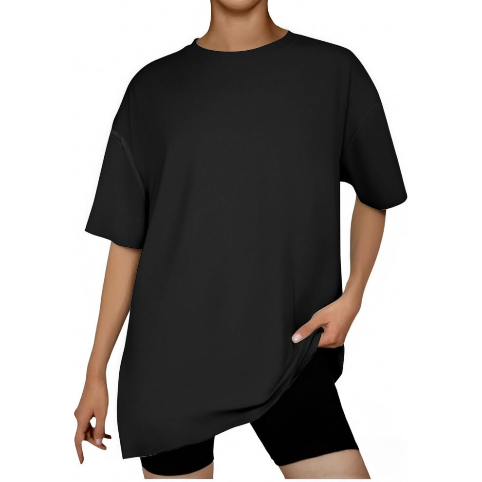 (XXL, 002* Black) Oversized T Shirts for Women Workout Plus Size Tops Crew Neck Short Sleeve Gym Shirts Casual Loose Fit Basic Tees Ladies Tops Lightw