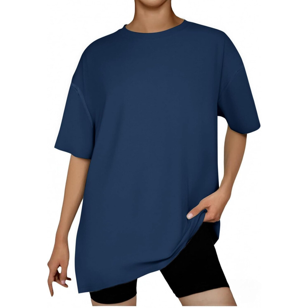 (XXL, 002* Navy) Oversized T Shirts for Women Workout Plus Size Tops Crew Neck Short Sleeve Gym Shirts Casual Loose Fit Basic Tees Ladies Tops Lightwe