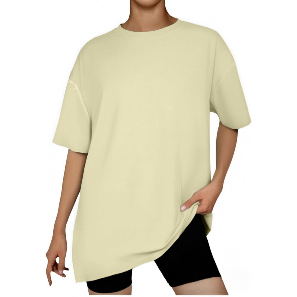(XXL, 002* Beige) Oversized T Shirts for Women Workout Plus Size Tops Crew Neck Short Sleeve Gym Shirts Casual Loose Fit Basic Tees Ladies Tops Lightw