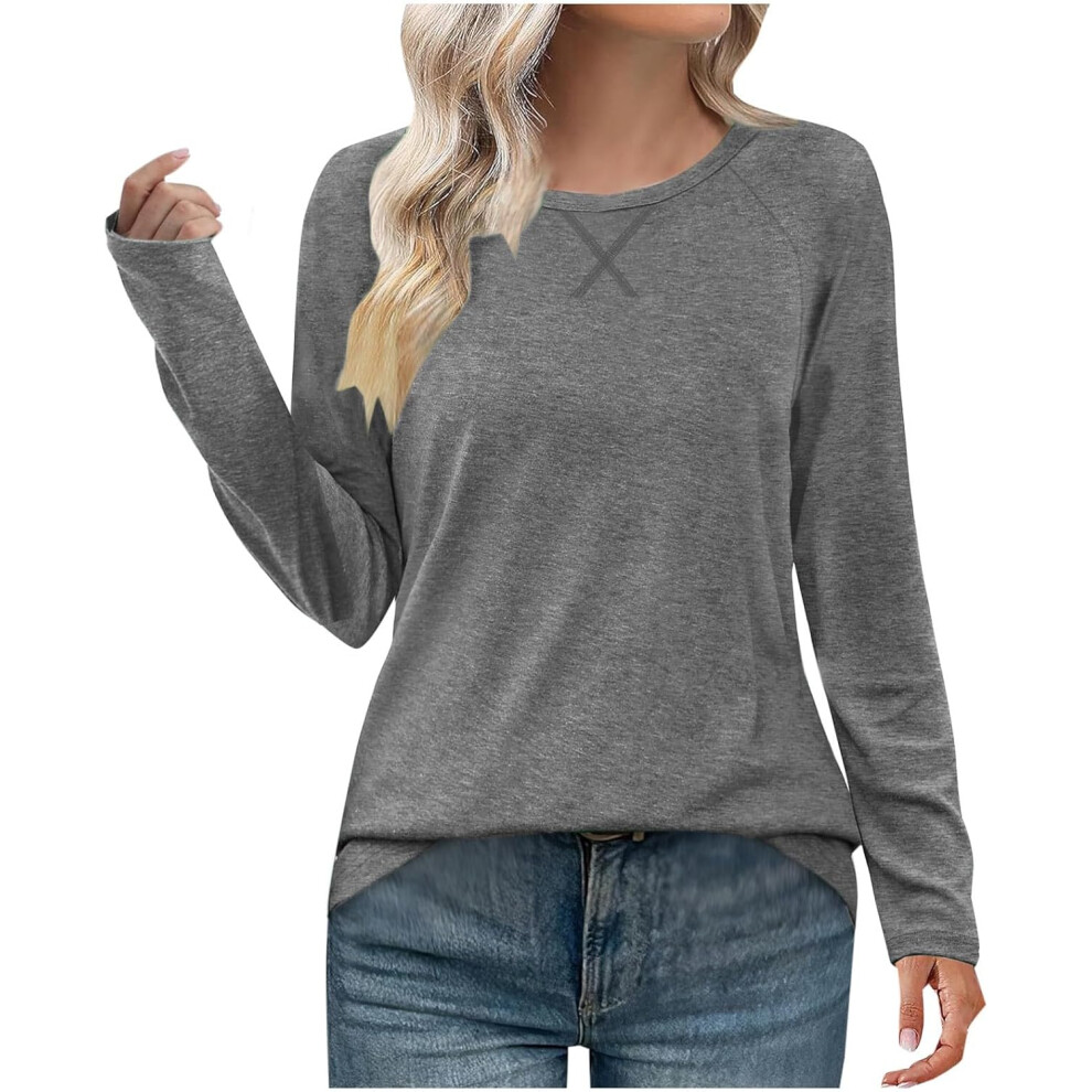 (M, 02 Gray) Women's Tops Clearance Ladies Blouses Fashion Long Sleeve Shirts Dressy Casual Blouses Round Neck Loose T-Shirts Blouse Tops Trendy Tunic