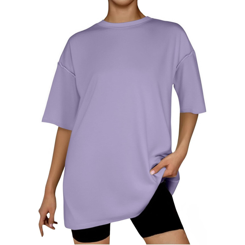 (S, 001* Purple) Oversized T Shirts for Women Workout Plus Size Tops Crew Neck Short Sleeve Gym Shirts Casual Loose Fit Basic Tees Ladies Tops Lightwe