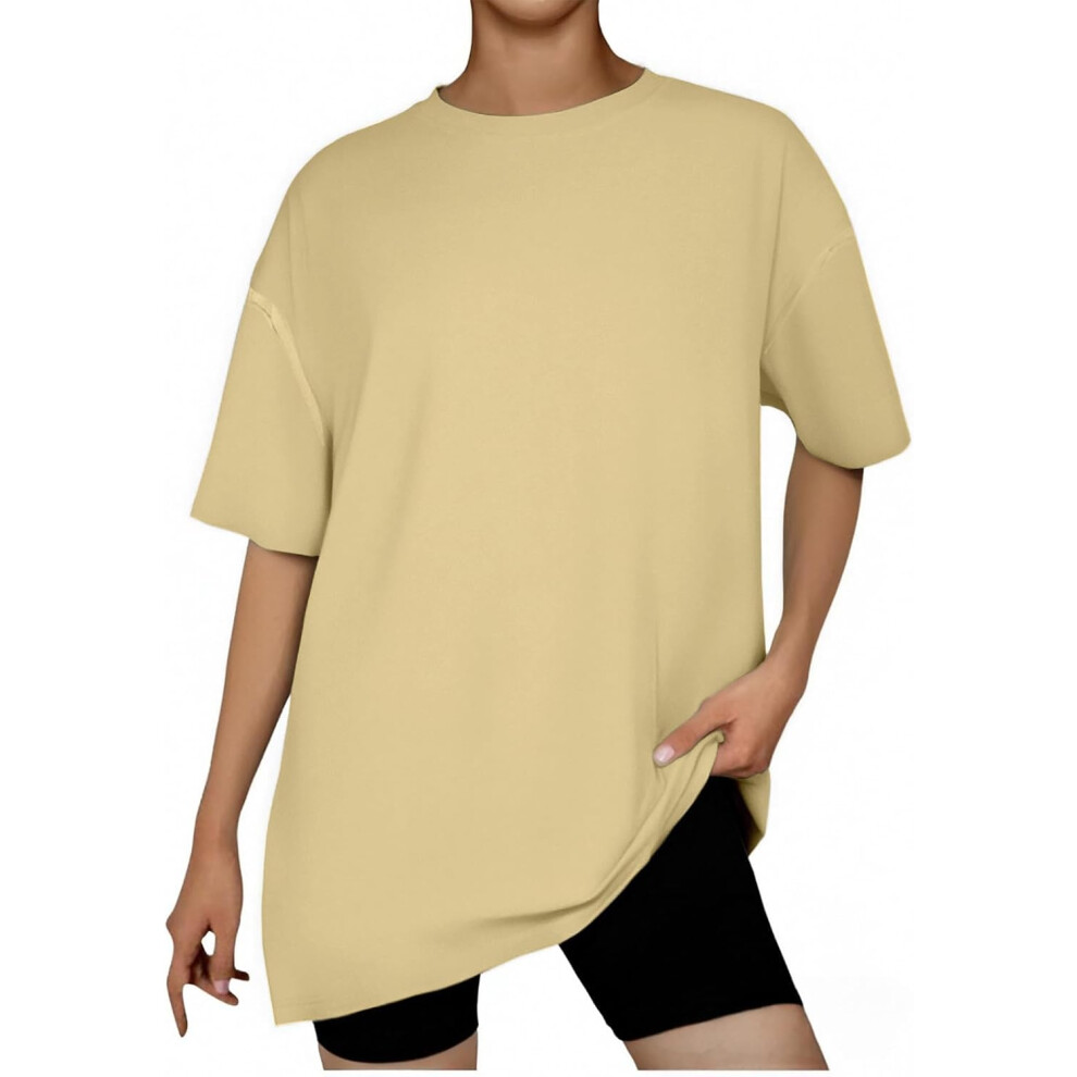 (XL, 002* Yellow) Oversized T Shirts for Women Workout Plus Size Tops Crew Neck Short Sleeve Gym Shirts Casual Loose Fit Basic Tees Ladies Tops Lightw