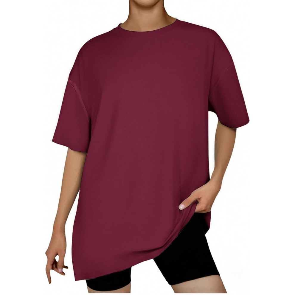 (XXL, 002* Wine) Oversized T Shirts for Women Workout Plus Size Tops Crew Neck Short Sleeve Gym Shirts Casual Loose Fit Basic Tees Ladies Tops Lightwe