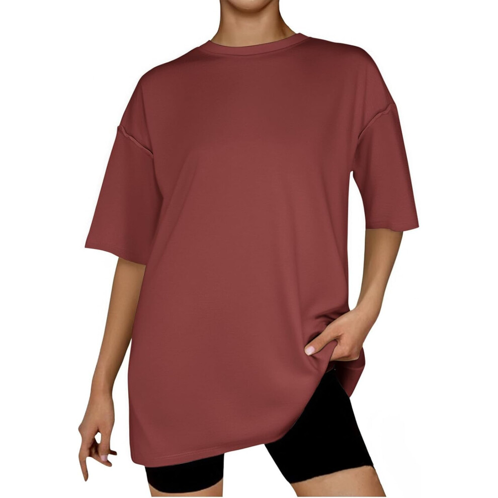 (XXL, 001* Wine) Oversized T Shirts for Women Workout Plus Size Tops Crew Neck Short Sleeve Gym Shirts Casual Loose Fit Basic Tees Ladies Tops Lightwe