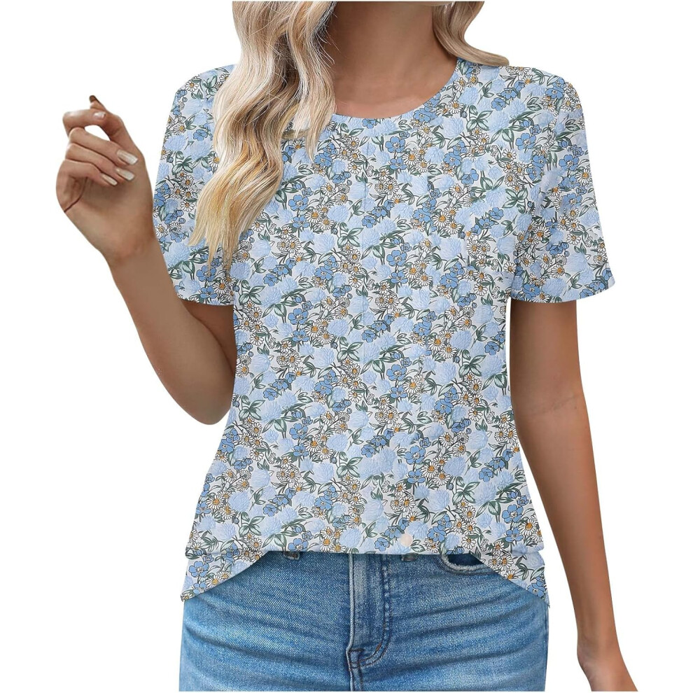 (3XL, 015 Light Blue) Summer Tops for Women UK Clearance Ladies Tops Womens Dressy Casual Blouses Trendy Short Sleeve T-Shirts Business Work Blouse Pl