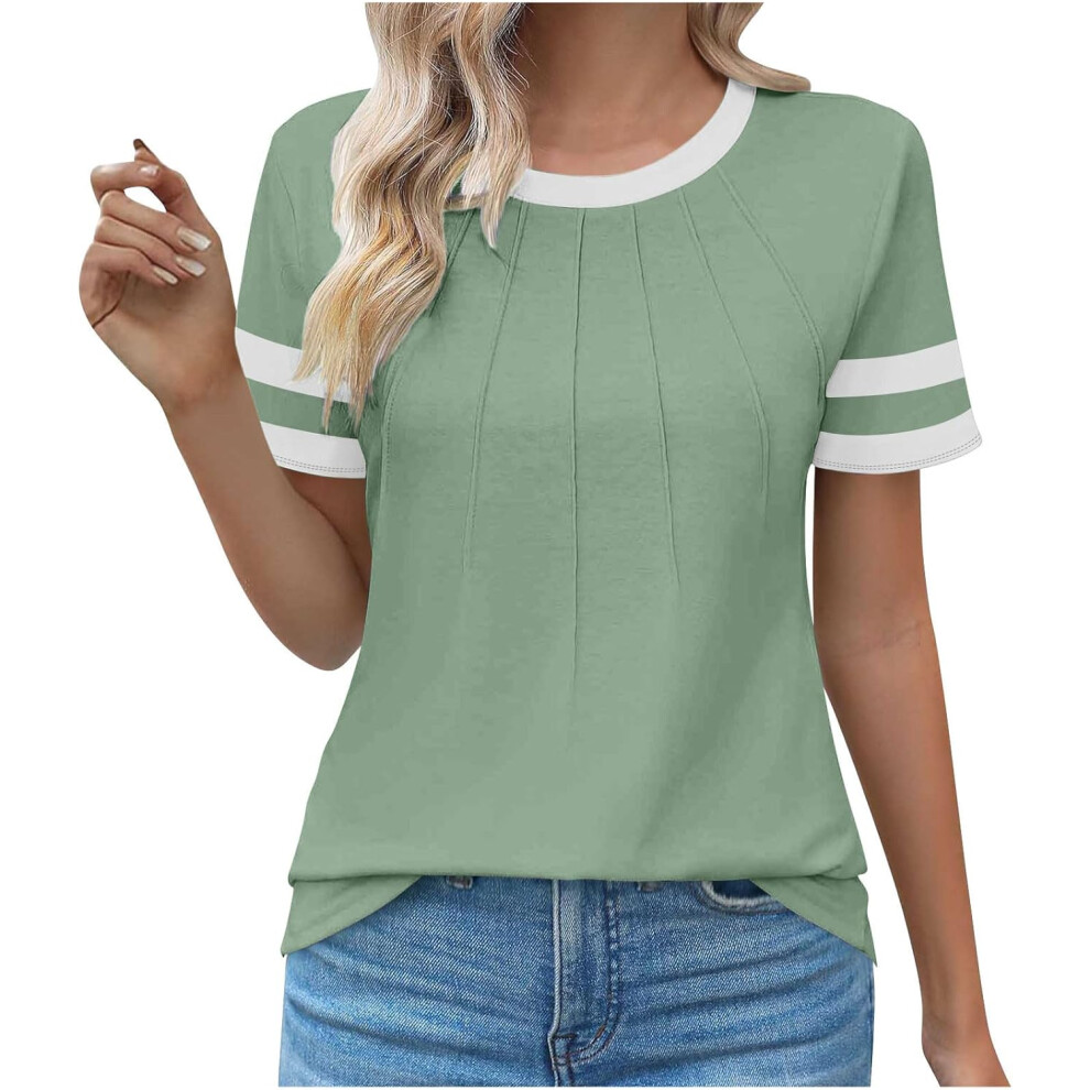 (S, 002 Army Green) Summer Tops for Women UK Clearance Ladies Tops Womens Dressy Casual Blouses Trendy Short Sleeve T-Shirts Business Work Blouse Plea