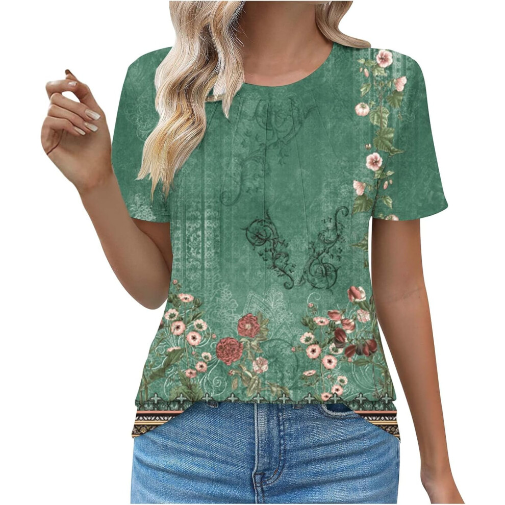 (XL, 019 Army Green) Summer Tops for Women UK Clearance Ladies Tops Womens Dressy Casual Blouses Trendy Short Sleeve T-Shirts Business Work Blouse Ple
