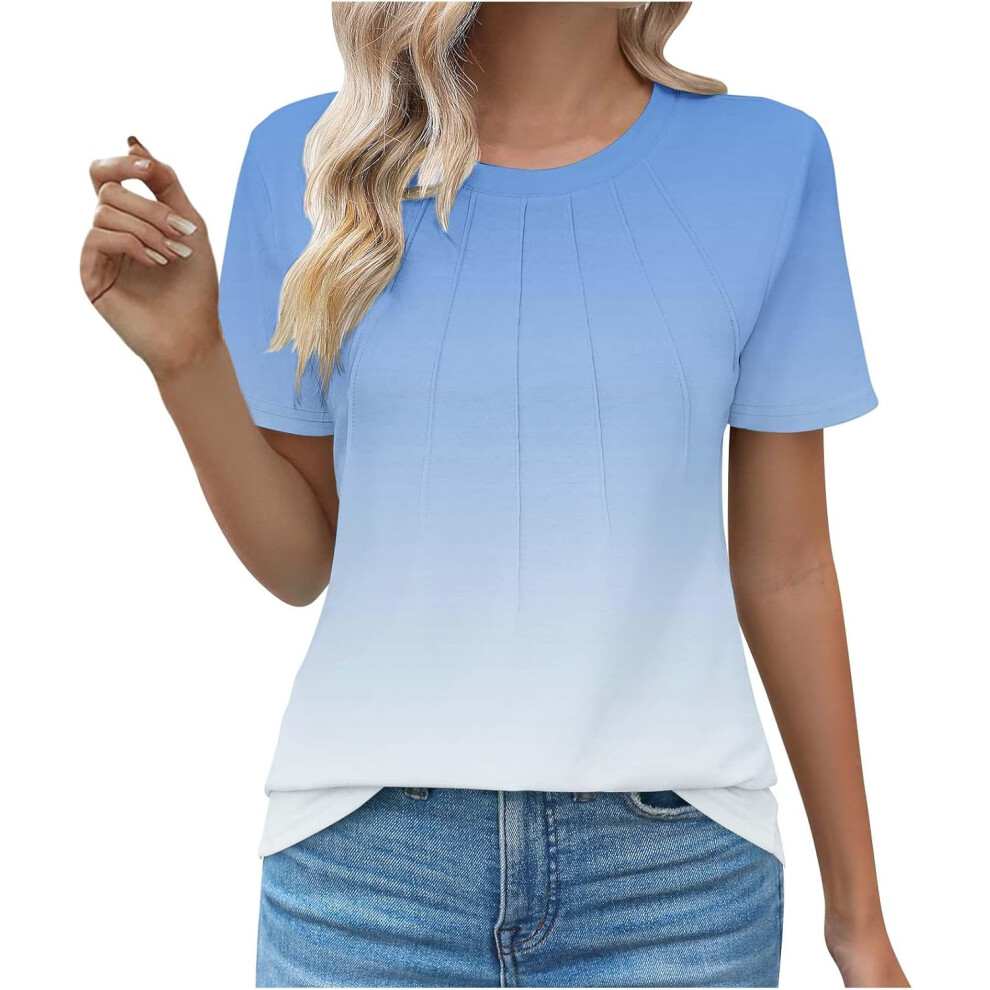 (XXL, 020 Light Blue) Summer Tops for Women UK Clearance Ladies Tops Womens Dressy Casual Blouses Trendy Short Sleeve T-Shirts Business Work Blouse Pl