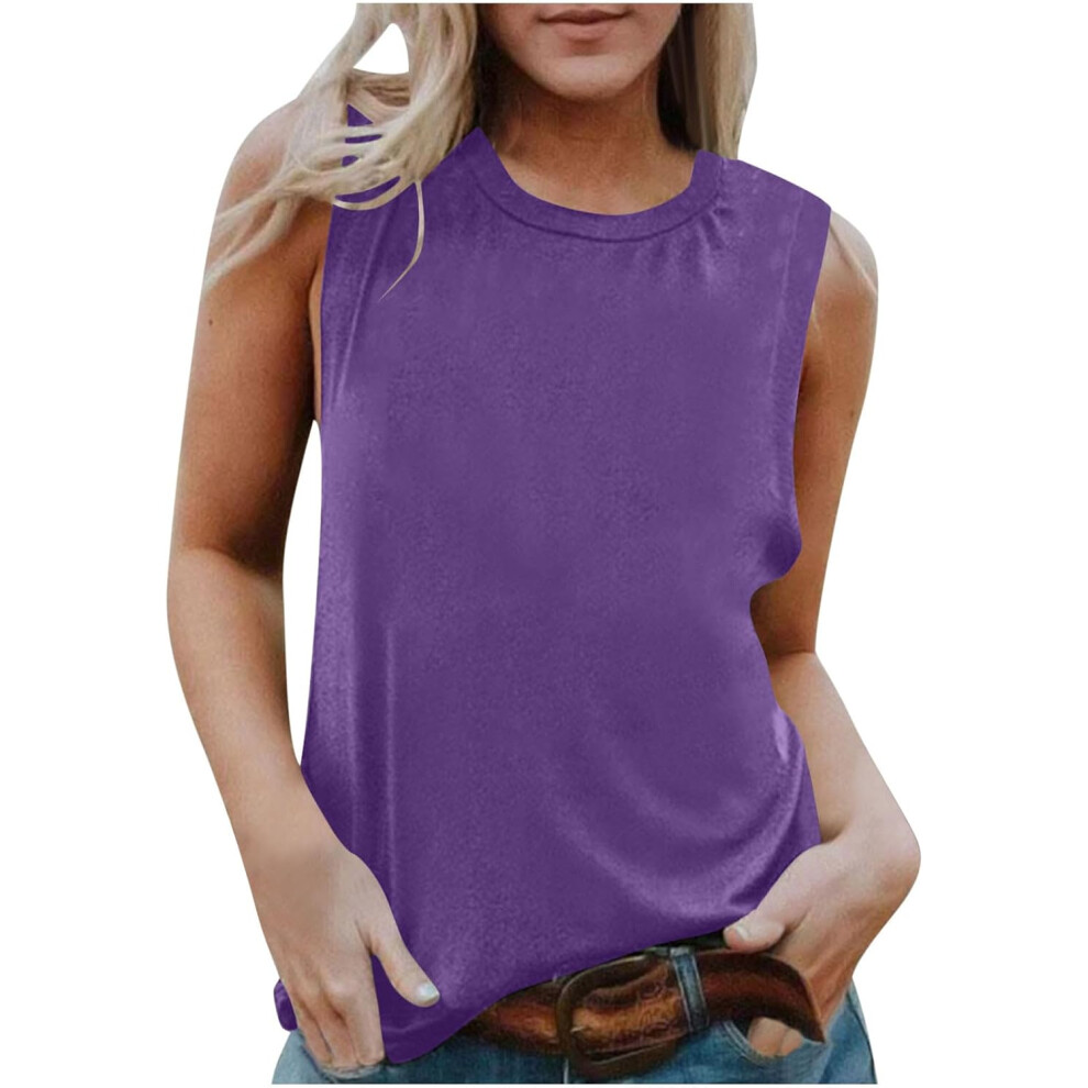 (3Xl, 001* ) Womens Tank Tops 2025 Summer Dressy Casual Blouses Sleeveless Flowy Tunic Top Crewneck Loose Fit Camisole Vest Tops Spring Fashion Purple